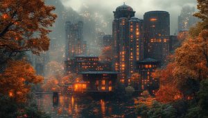 Rainy Cityscape Autumn Aesthetic Free Mobile and Desktop Wallpaper