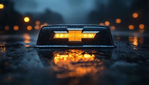 Chevrolet Logo Under Rain Wallpaper: Automotive Mobile Background HD