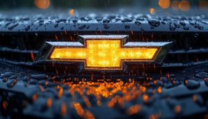 Chevrolet Bowtie Logo Mobile Wallpaper Rainy Night Vehicle Close-Up