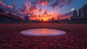 Wrigley Field at Sunset Chicago Skyline Mobile Phone Background Wallpaper