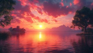 Lake Sunset Scenery 4K Desktop Wallpaper Free Mobile Background
