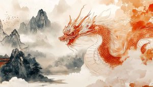 Watercolor Dragon Wallpaper, Chinese Dragon Art, 4K Desktop Background