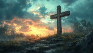 Stone Cross Sunset Landscape 4K Desktop Background Free Christian Wallpaper