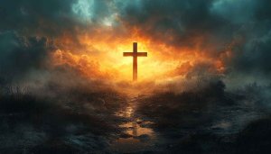 Cross Silhouette with Golden Clouds Desktop Wallpaper 4K Background