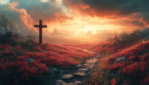 Cross Silhouette With Field Flowers Desktop Background Christian Wallpaper