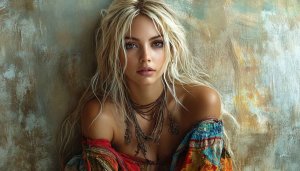 Beautiful Blonde Woman Portrait Art Wallpaper HD for Desktop