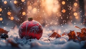 Free Red Christmas Ornament Snowfall Winter Desktop Wallpaper 4K
