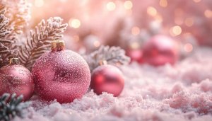 Pink Christmas Ornaments 4K Desktop Background Holiday Season Wallpaper