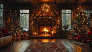 Cozy Christmas Fireplace 4K Desktop Wallpaper for Holiday Season