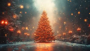 Sparkling Christmas Tree in Winter Wonderland 4K Desktop Wallpaper