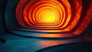 Abstract Tunnel Vision Wallpaper, Orange Glow Background, 4K Desktop
