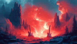 Electric Guitars Fiery Landscape 4K Wallpaper Free Rock Music Background
