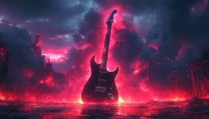 Electric Guitar Red Fire Aesthetic 4K Desktop Background Wallpaper