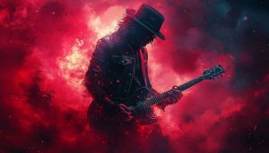 Fiery Guitarist Silhouette 4K Wallpaper for Desktop and Mobile