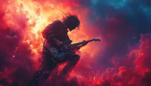Guitarist Music Art Free Mobile Wallpaper, Red Clouds Background