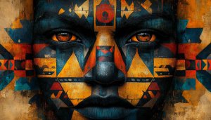 Abstract Tribal Art Face Wallpaper, Geometric Pattern Mobile Background