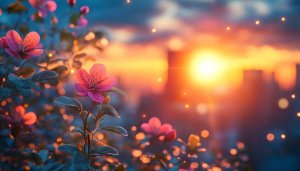 Pink Flower Sunset Scenery Mobile Wallpaper Free Desktop Background