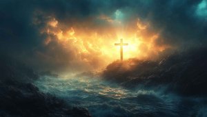 Christian Cross Wallpaper, Ocean Waves, Cloudy Sky Mobile Background
