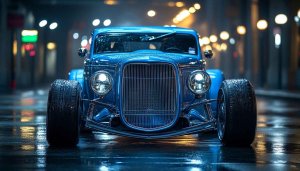 Blue Hot Rod Mobile Wallpaper, Classic Car 4K Desktop Background