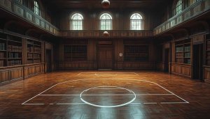 Library Basketball Court Wallpaper, Unique Room Interior, 4K Desktop Background