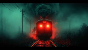 Creepy Train Red Glow 4K Desktop Background Mobile Wallpaper