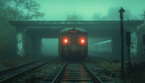 Eerie Train 4K Wallpaper - Foggy Landscape Mobile Backgrounds