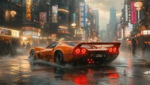 Cyberpunk Rainy Cityscape Mobile Wallpaper Free Sports Car Background