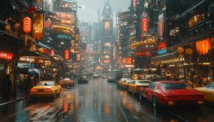 Cyberpunk City Rainy Night Street 4K Desktop Wallpaper