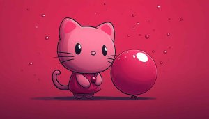 Cute Pink Kitty with Balloon 4K Mobile Phone Wallpaper