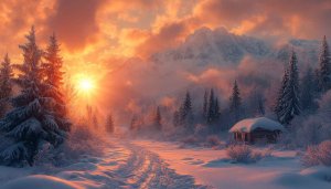 Winter Mountain Sunrise Scenery 4K Desktop Wallpaper Free for Mobile