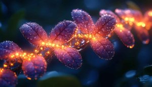 Glowing Leaves Dew Drops 4K Wallpaper for Desktop and Mobile