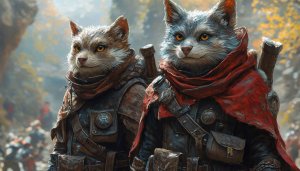 Anthropomorphic Cats in Armor 4K Desktop Background Art Wallpaper