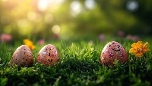 Easter Eggs on Grass 4K Desktop Background Spring Wallpaper