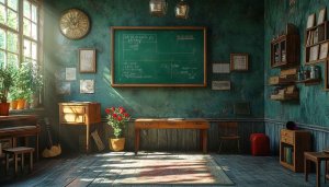 Vintage Classroom Interior Design Wallpaper, Study Room Desktop Background