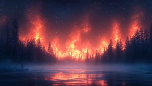 Fiery Sky Over Forest Lake 4K Desktop Mobile Wallpaper