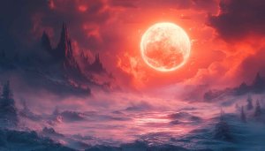 Red Moon Fantasy Landscape 4K Desktop Background Mobile Wallpaper