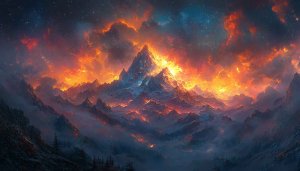 Epic Mountain Range Fiery Skies Desktop Wallpaper 4K Background
