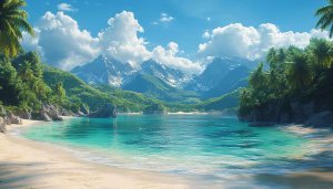 Tropical Beach Mountain Landscape 4K Desktop Mobile Background Wallpaper