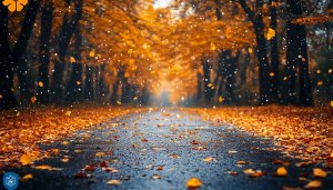 Autumn Road 4K Wallpaper, Falling Leaves Mobile Background, Free
