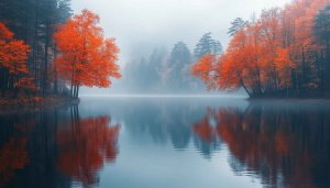 Autumn Lake Reflection Desktop Background, Fall Mobile Wallpaper Free