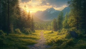 Mountain Forest Trail 4K Desktop Background Scenic Landscape Wallpaper