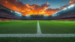 Soccer Field Wallpaper at Sunset, Football Stadium 4K Background