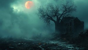 Full Moon Night Spooky Castle Landscape 4K Desktop Wallpaper