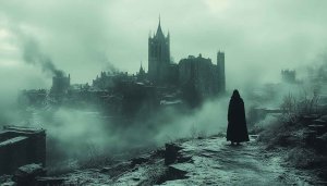 Grim Castle Ruins Foggy Landscape 4K Desktop Wallpaper