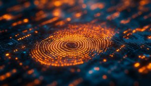 Digital Fingerprint Technology 4K Desktop Background, Futuristic Mobile Wallpaper