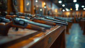 Antique Gun Showroom Mobile Wallpaper, Vintage Firearms Display Background