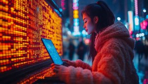 Cyberpunk Girl with Laptop Neon City 4K Mobile Wallpaper