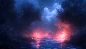 Fantasy Night River 4K Wallpaper, Starry Night Mobile Background