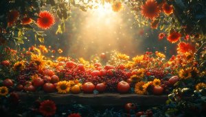 Autumnal Flowers Fruits 4K Desktop Background, Harvest Mobile Wallpaper