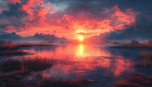 Fiery Sunset Lake Mobile Wallpaper 4K Resolution Free Desktop Background